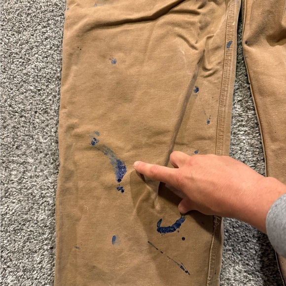 Carhartt Double Knee Bib Overalls Mens 40x32* BRN Canvas Workwear Paint Splatter - Picture 15 of 16